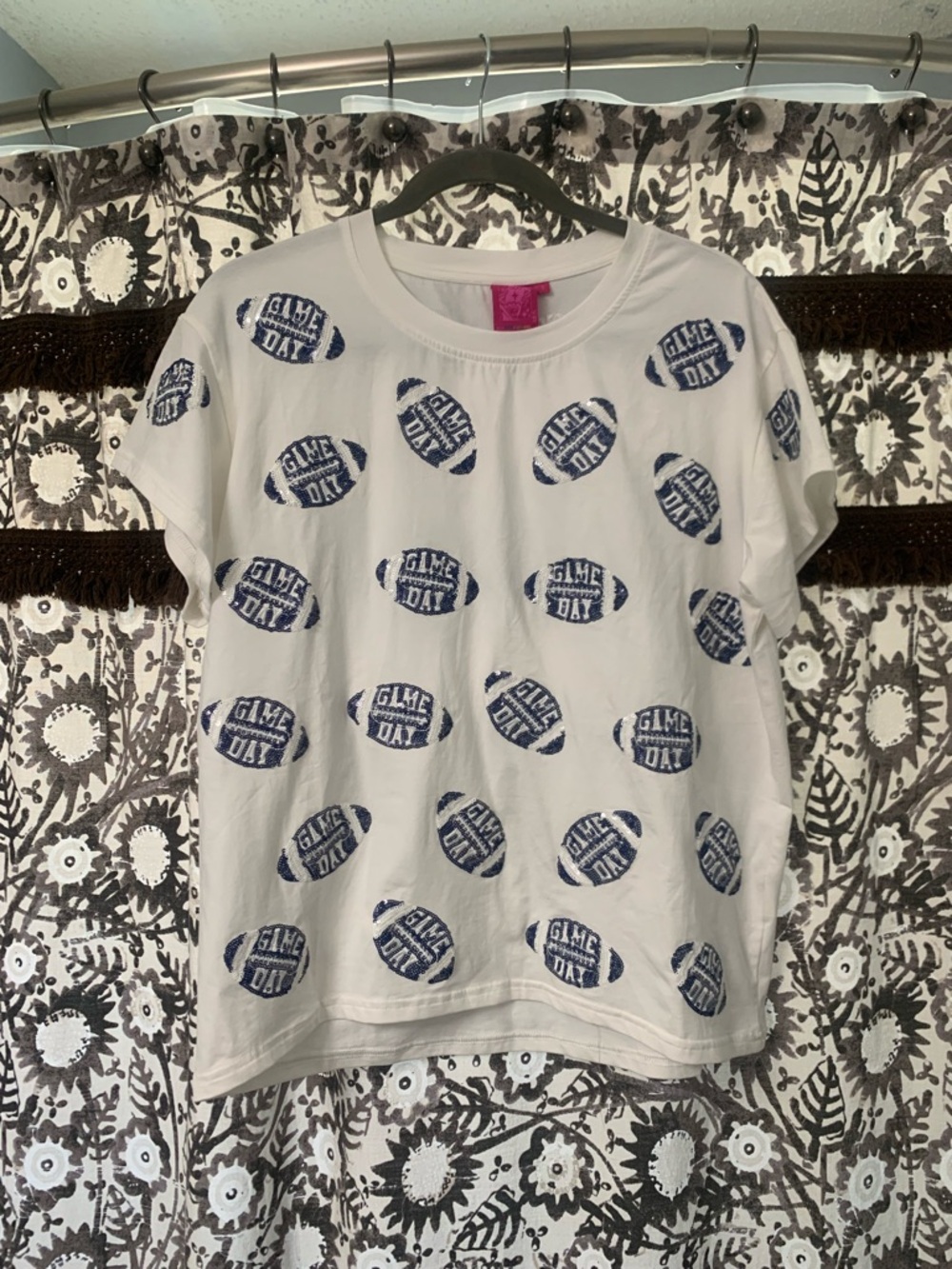 Queen of Sparkles Navy Game Day Football Tee